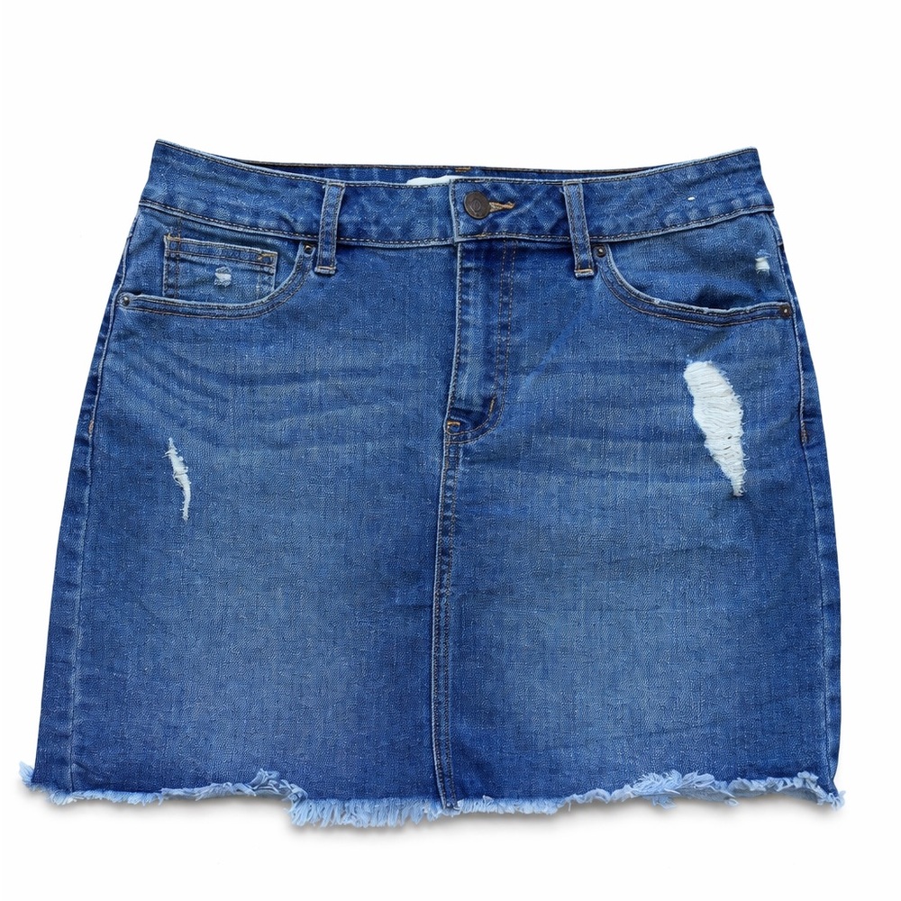 Marc New York Distressed Denim A-Line Mini Skirt Size 6 Raw Hem